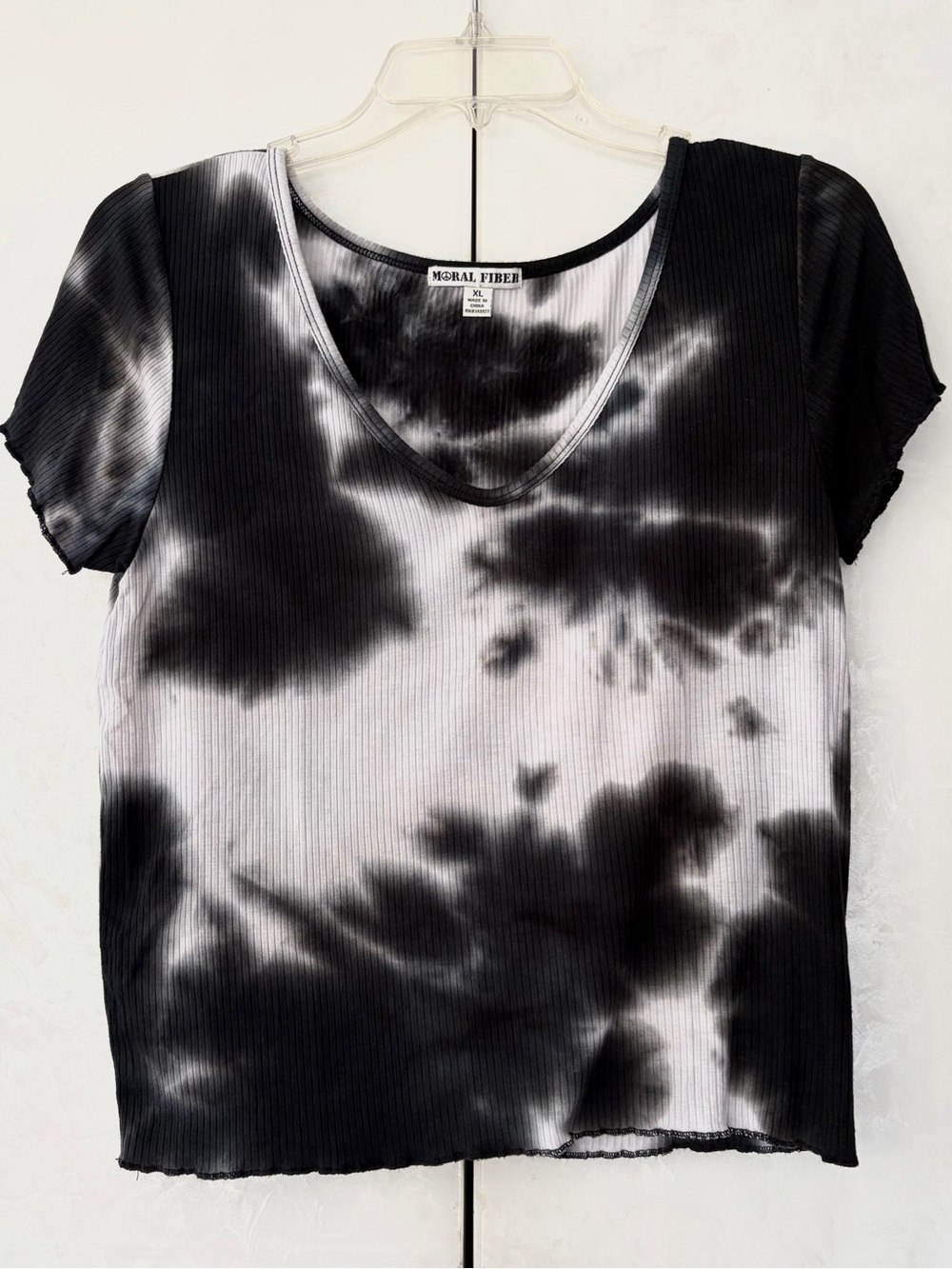 Moral Fiber Black & White Tie-Dye V-Neck Ribbed Tee